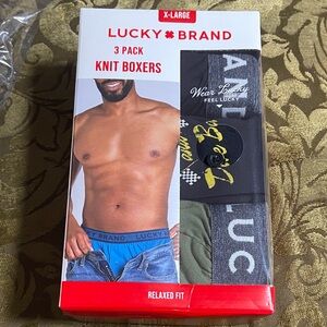 Lucky Brand Men’s 3-Pack Knit Boxers — Black, Olive, Blue